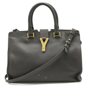 SAINT LAURENT PARIS YSL Yves Saint Y Cabas Handbag Shoulder Leather Gray
